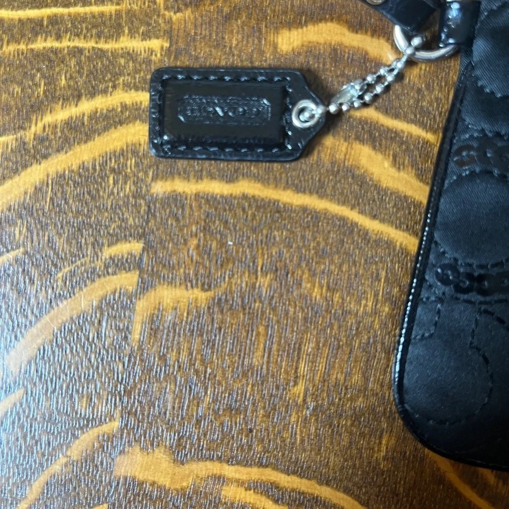 Coach Black Small Signature C Satin with Sequins Wristlet